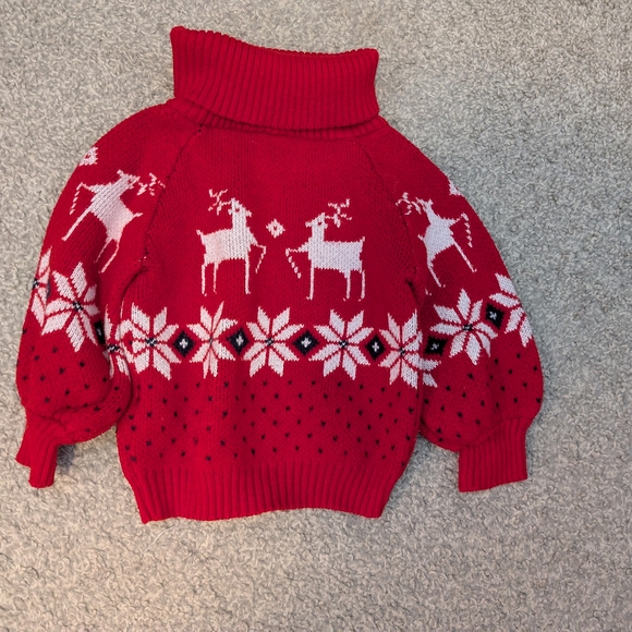Janie and Jack Red Reindeer Turtleneck Sweater - Picture 3 of 6
